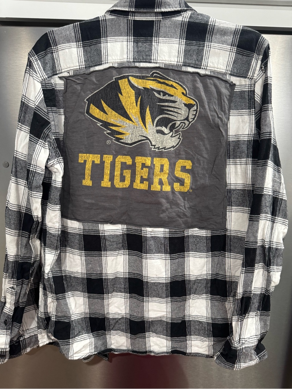 GAP Black & White Plaid Button-Down with University of Missouri Tigers Graphic